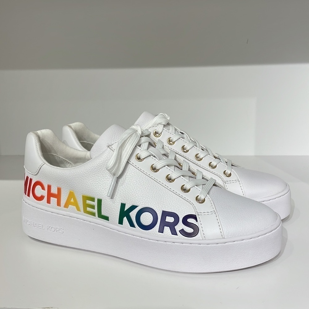 Michael Kors white pride poppy sneaker shoes platform - Picture 5 of 6